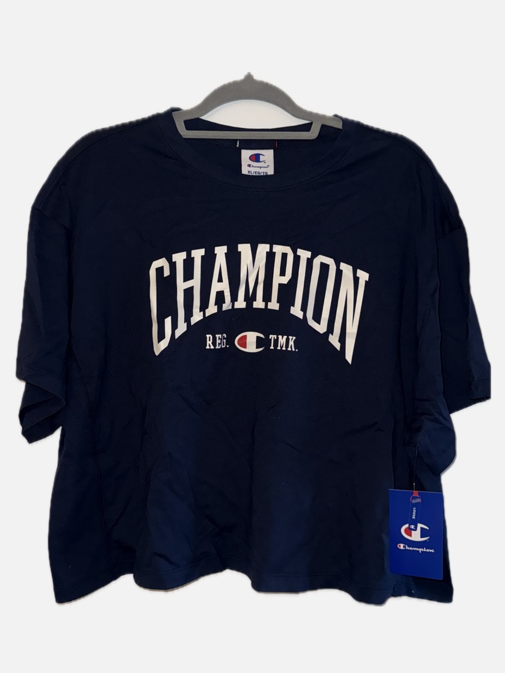 Champion Navy Cropped Tee with Ribbing